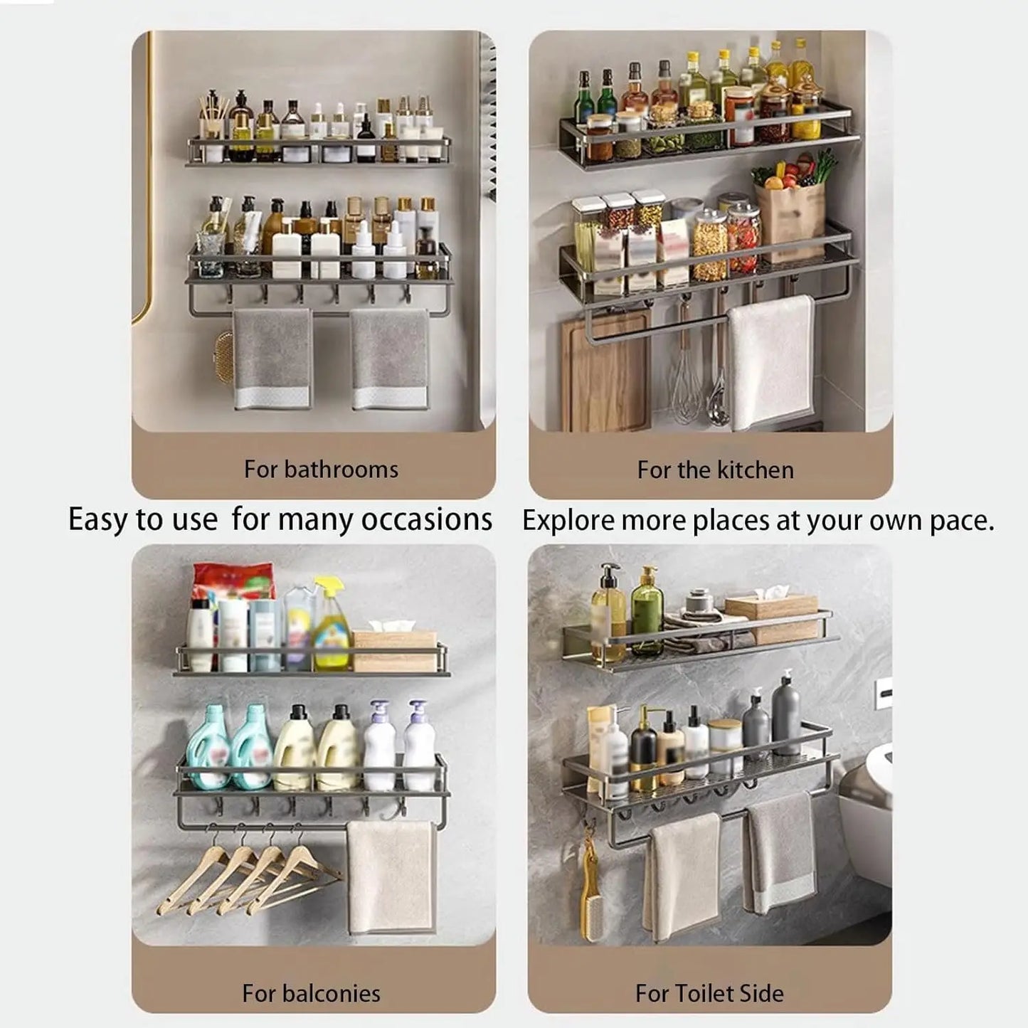 No-Drill Wall Shower Shelf with Hooks