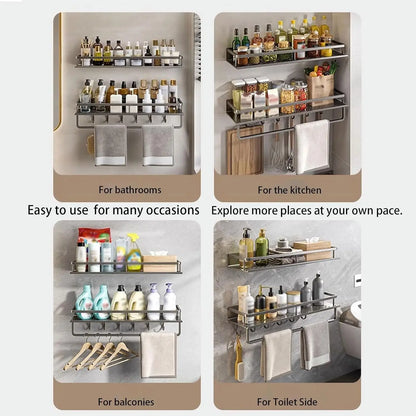 No-Drill Wall Shower Shelf with Hooks