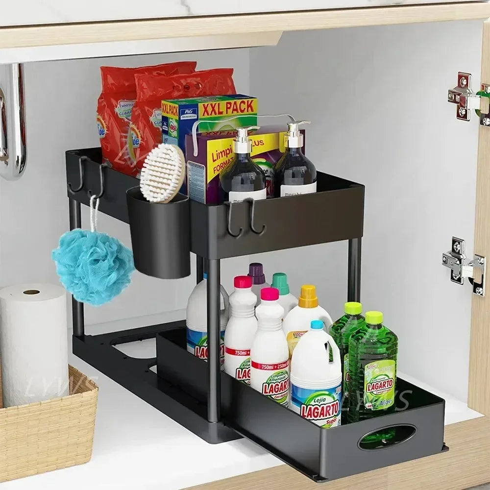 2-Tier Under-Sink Organizer – Sliding Basket