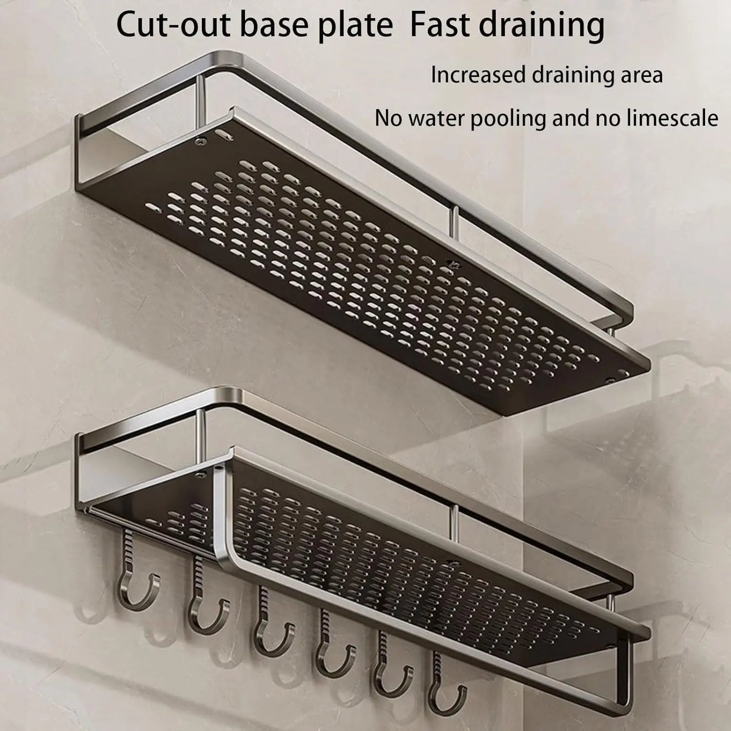 No-Drill Wall Shower Shelf with Hooks