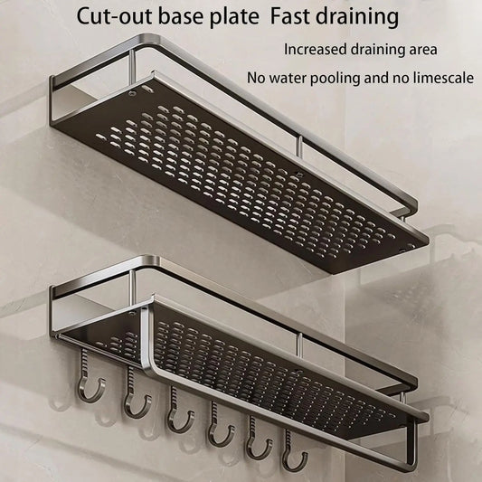 No-Drill Wall Shower Shelf with Hooks