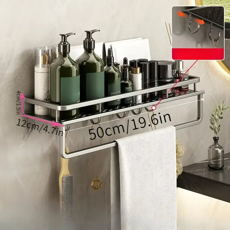 No-Drill Wall Shower Shelf with Hooks